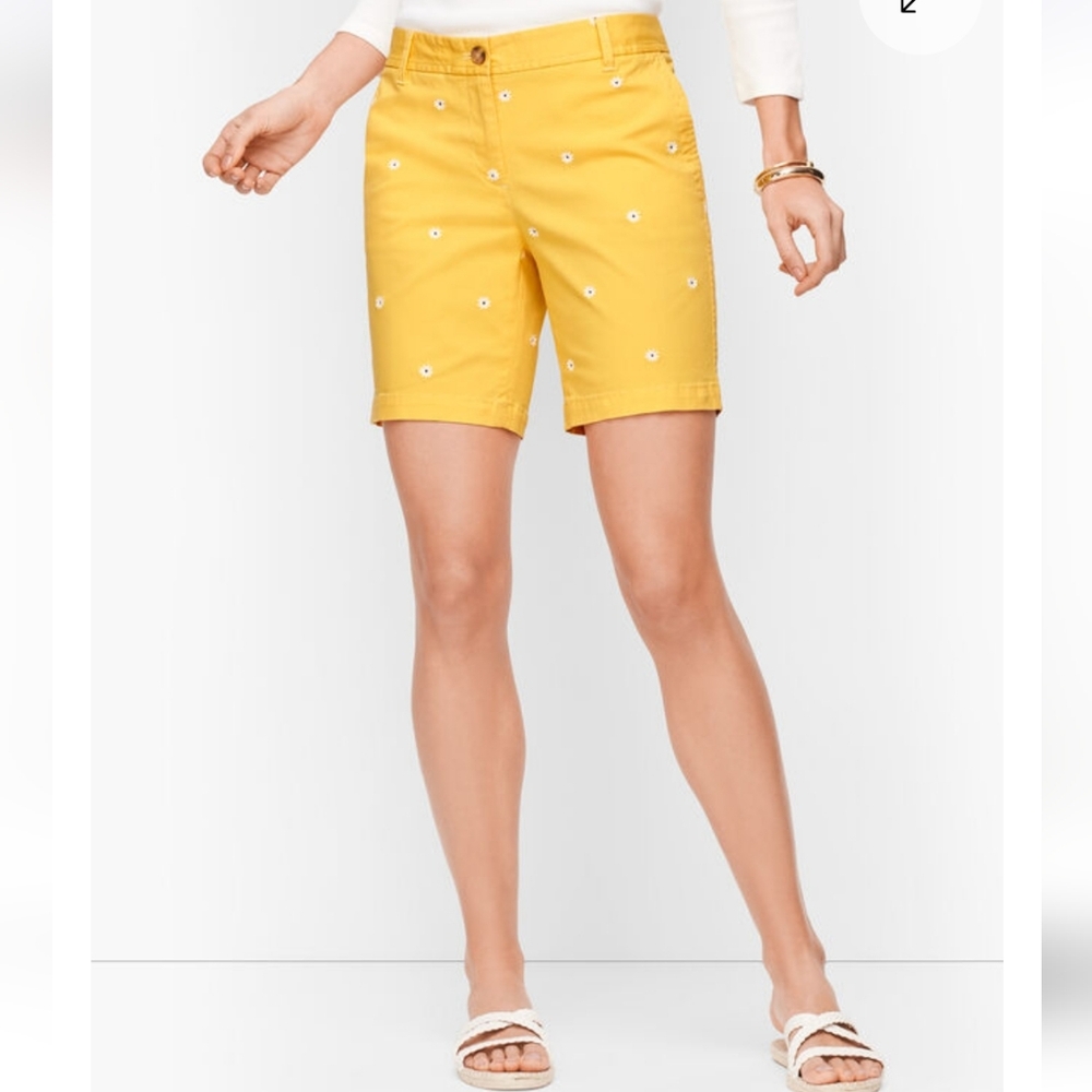 Talbots Relaxed Chino Shorts - 7" inseam - Embroidered Daisies - Yellow - Picture 10 of 10